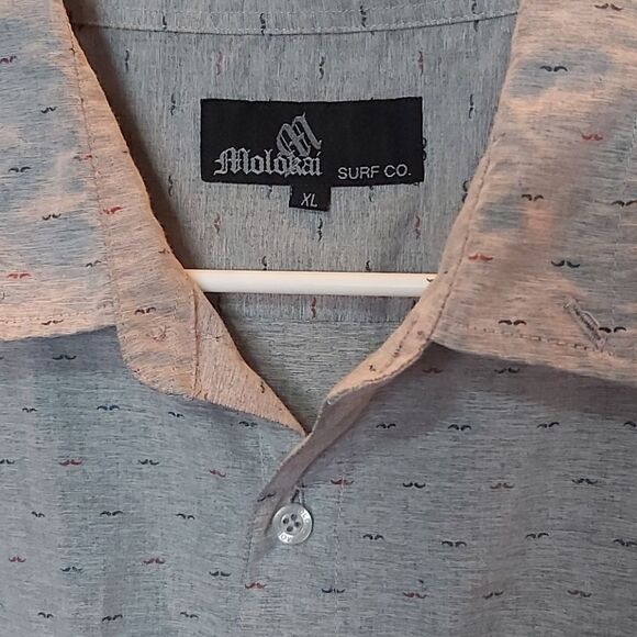 Molokai Grey Men's Button Up Mustache Shirt XL - Picture 4 of 5